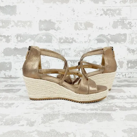 NEW Eileen Fisher Wanda Tan Gold Suede Espadrille Sandals X65