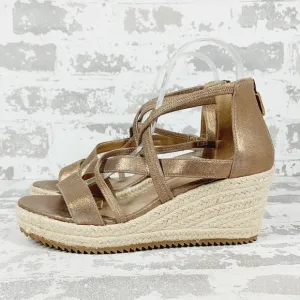 NEW Eileen Fisher Wanda Tan Gold Suede Espadrille Sandals X65