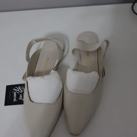 NEW Ferragamo White Slingback Flats, Size 7