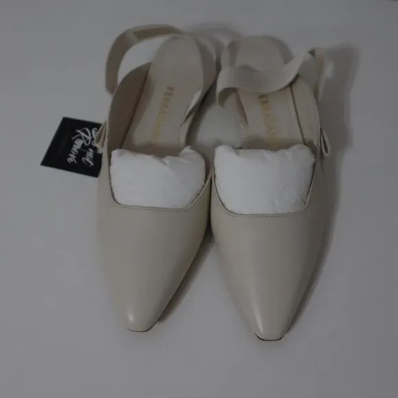 NEW Ferragamo White Slingback Flats, Size 7