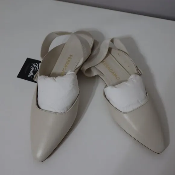 NEW Ferragamo White Slingback Flats, Size 7