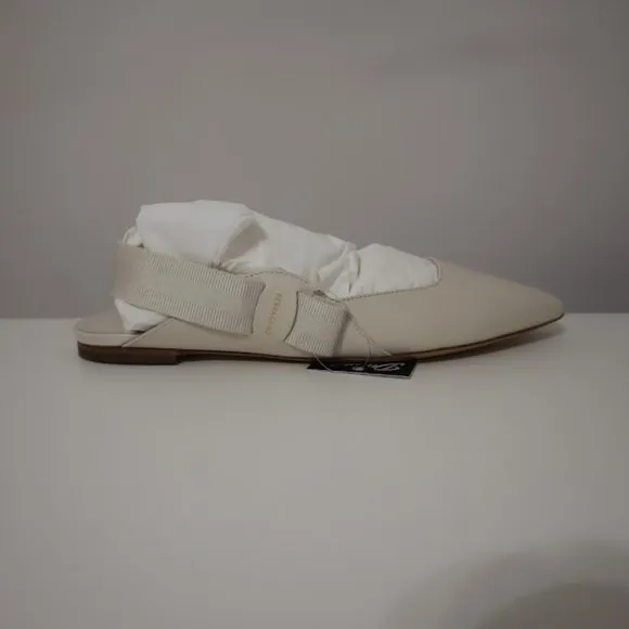 NEW Ferragamo White Slingback Flats, Size 7