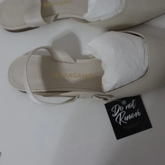 NEW Ferragamo White Slingback Flats, Size 7