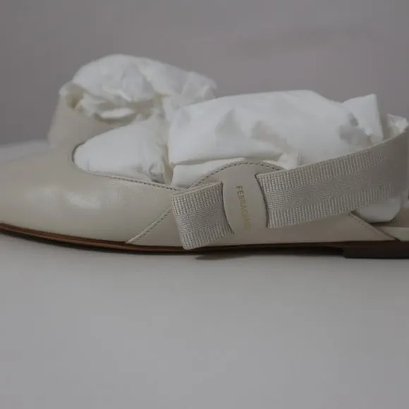 NEW Ferragamo White Slingback Flats, Size 7