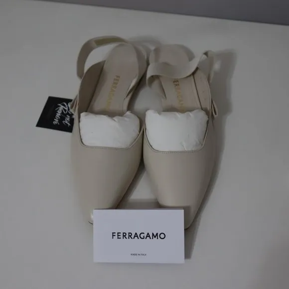 NEW Ferragamo White Slingback Flats, Size 7