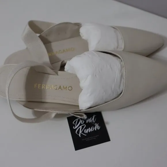 NEW Ferragamo White Slingback Flats, Size 7