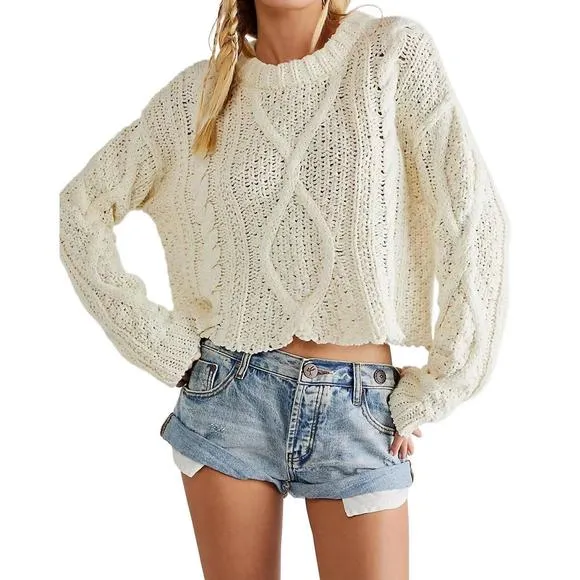 NEW FREE PEOPLE cutting edge cable pullover sweater in ivory