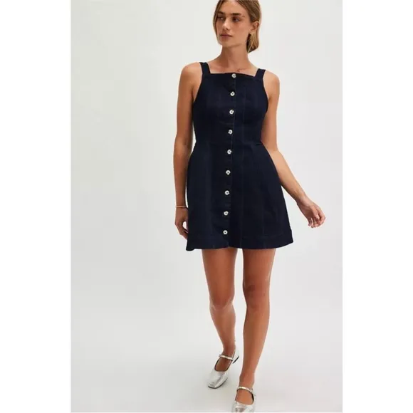 NEW Free People Gimme More Mini Dress Denim Jumper Size Small