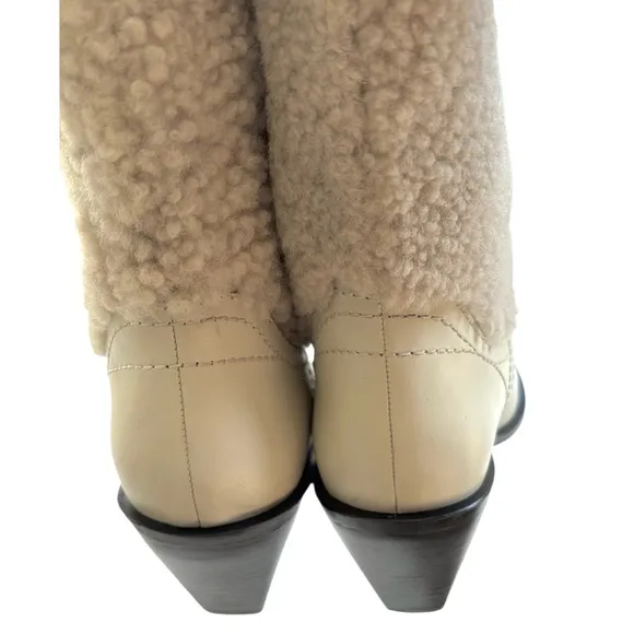 NEW Free People Leather Pitchfork Point Shearling Western Boots Size 8