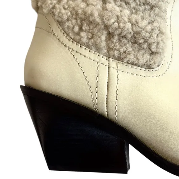 NEW Free People Leather Pitchfork Point Shearling Western Boots Size 8