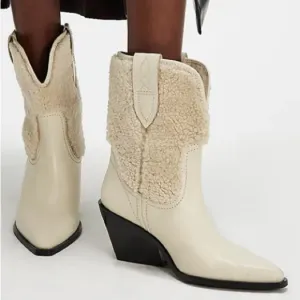 NEW Free People Leather Pitchfork Point Shearling Western Boots Size 8
