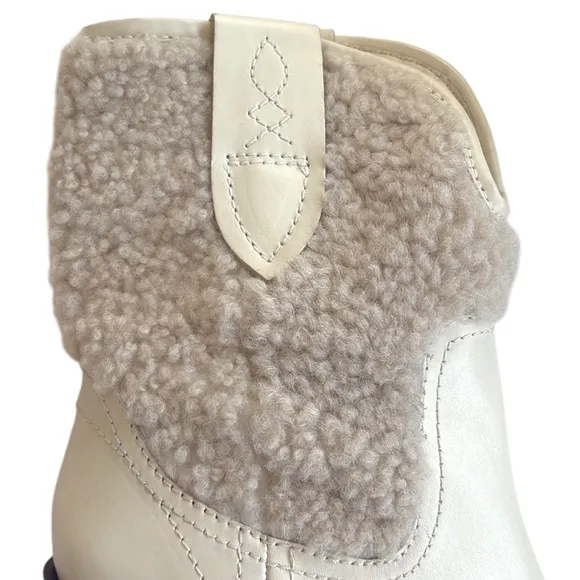 NEW Free People Leather Pitchfork Point Shearling Western Boots Size 8