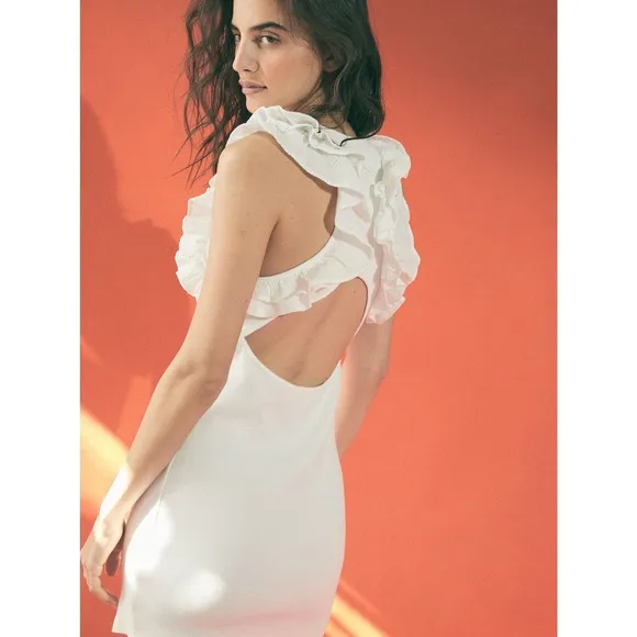 NEW Free People Ravi Ruffle Mini White Cut out Back Size Large