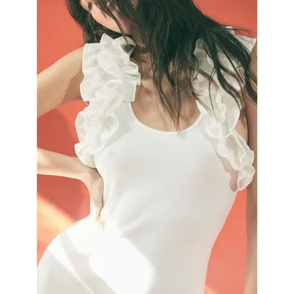 NEW Free People Ravi Ruffle Mini White Cut out Back Size Large