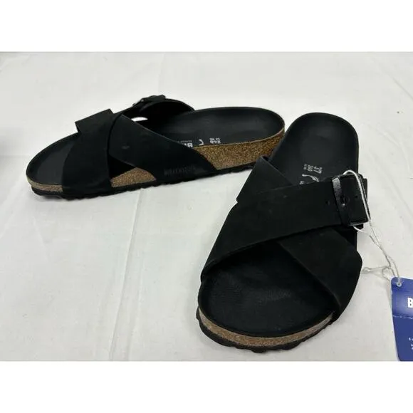 New In Box BIRKENSTOCK Siena II Black Leather Microfiber Footbed Narrow US W 6