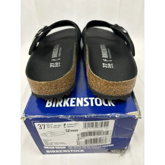 New In Box BIRKENSTOCK Siena II Black Leather Microfiber Footbed Narrow US W 6