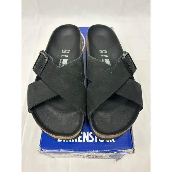 New In Box BIRKENSTOCK Siena II Black Leather Microfiber Footbed Narrow US W 6