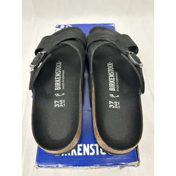 New In Box BIRKENSTOCK Siena II Black Leather Microfiber Footbed Narrow US W 6