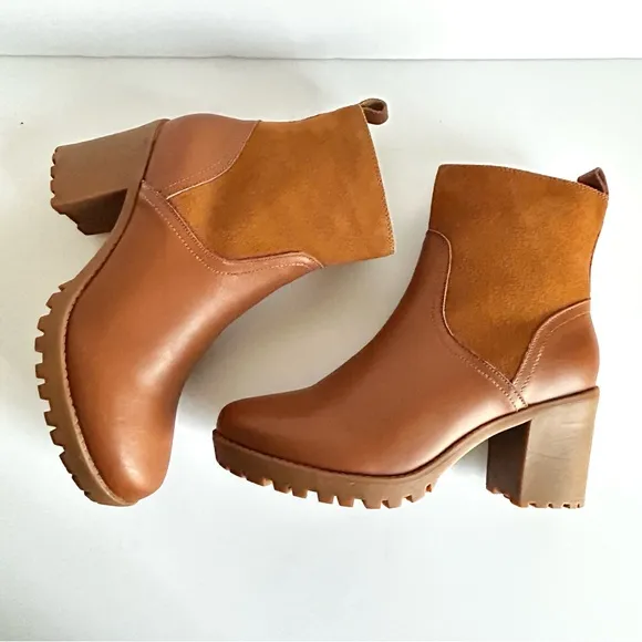 🌸NEW IN BOX Soludos Dani Shearling Platform Boots. Tan/Saddle. Size: 7