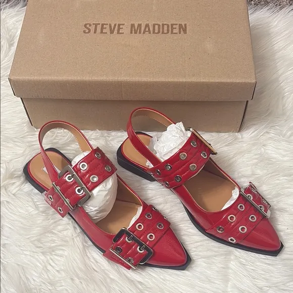 NEW In Box Steve Madden Red Patent Graya Slingback Flats Size 8 $99.95 retail