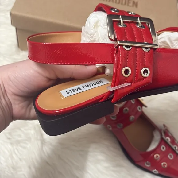 NEW In Box Steve Madden Red Patent Graya Slingback Flats Size 8 $99.95 retail