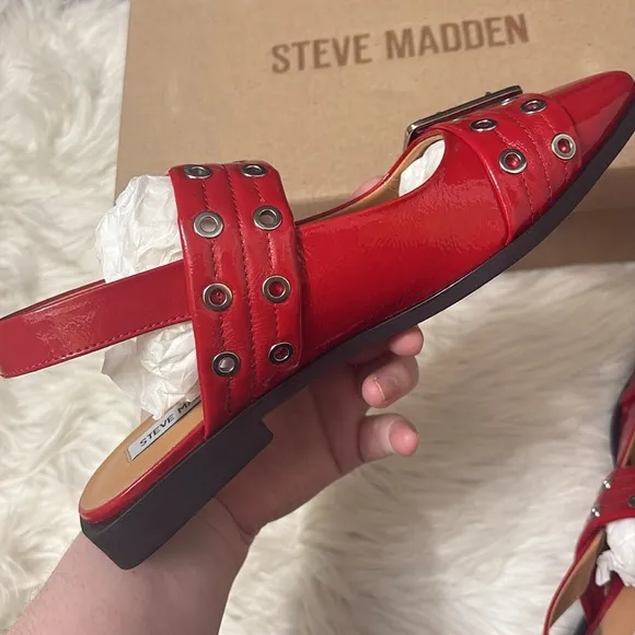 NEW In Box Steve Madden Red Patent Graya Slingback Flats Size 8 $99.95 retail