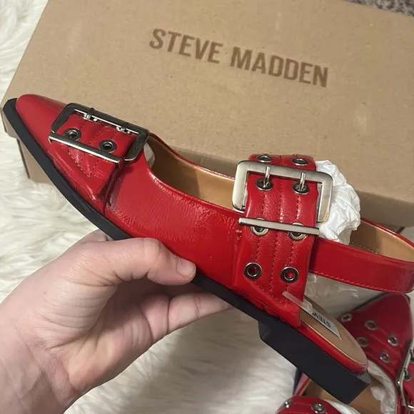 NEW In Box Steve Madden Red Patent Graya Slingback Flats Size 8 $99.95 retail