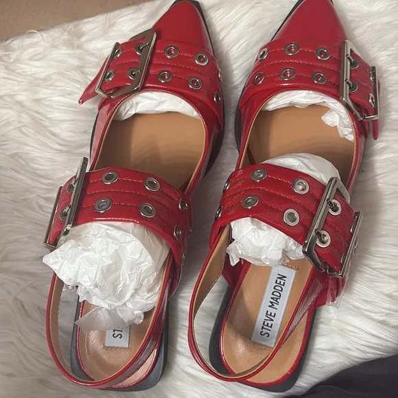 NEW In Box Steve Madden Red Patent Graya Slingback Flats Size 8 $99.95 retail