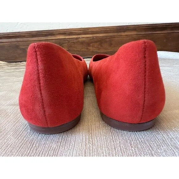 NEW ish Tory Burch Georgia Square Toe Silk Suede Triple Red Ballet Flat Sz 9 Box