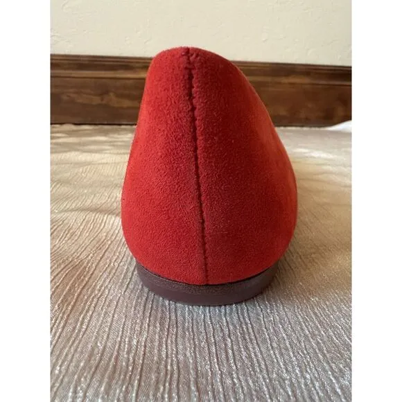 NEW ish Tory Burch Georgia Square Toe Silk Suede Triple Red Ballet Flat Sz 9 Box