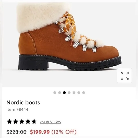 NEW J. Crew Nordic Shearling Leather Lace-Up Hiking Winter Snow Boots shoes