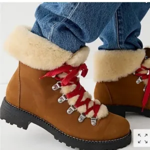 NEW J. Crew Nordic Shearling Leather Lace-Up Hiking Winter Snow Boots shoes
