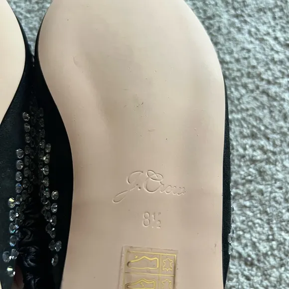 New J. CREW Size 8.5 Black Crystal Rhinestone Mules Stretchy Slingback Flats