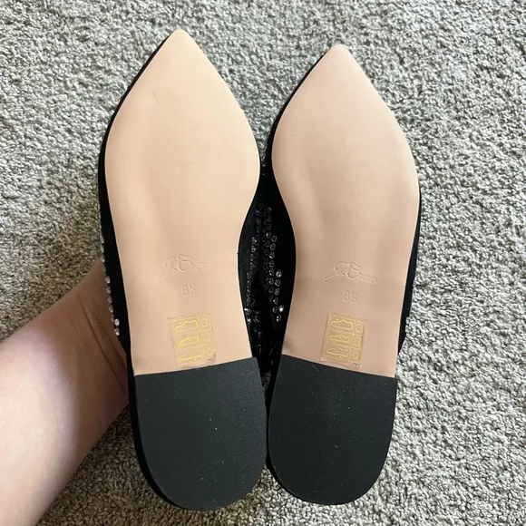 New J. CREW Size 8.5 Black Crystal Rhinestone Mules Stretchy Slingback Flats