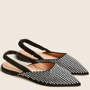 New J. CREW Size 8.5 Black Crystal Rhinestone Mules Stretchy Slingback Flats