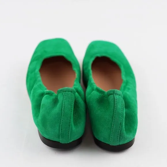 New J.CREW Size 6 Anya Scrunchie Ballet Flats in Suede Brilliant Kelly Green