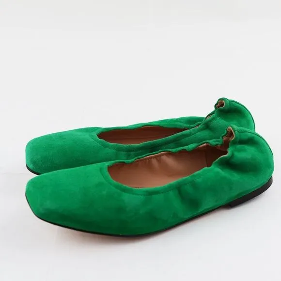 New J.CREW Size 6 Anya Scrunchie Ballet Flats in Suede Brilliant Kelly Green