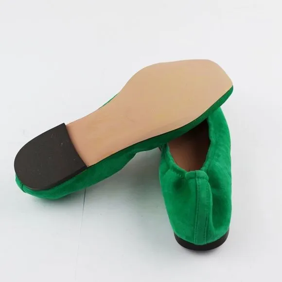 New J.CREW Size 6 Anya Scrunchie Ballet Flats in Suede Brilliant Kelly Green