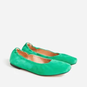 New J.CREW Size 6 Anya Scrunchie Ballet Flats in Suede Brilliant Kelly Green
