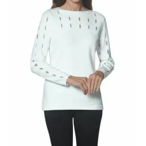 NEW J'ENVIE/ELI cut-out sweater top in ivory