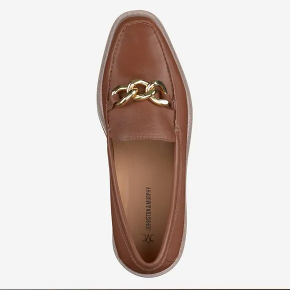 NEW JOHNSTON AND MURPHY Leather Gracelyn Chain Loafers cognac fo women 253