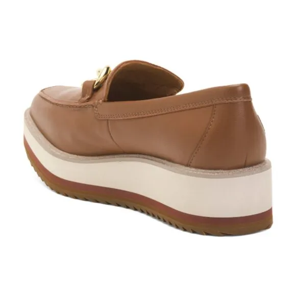 NEW JOHNSTON AND MURPHY Leather Gracelyn Chain Loafers cognac fo women 253