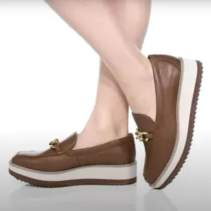NEW JOHNSTON AND MURPHY Leather Gracelyn Chain Loafers cognac fo women 253