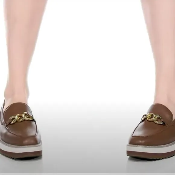 NEW JOHNSTON AND MURPHY Leather Gracelyn Chain Loafers cognac fo women 253
