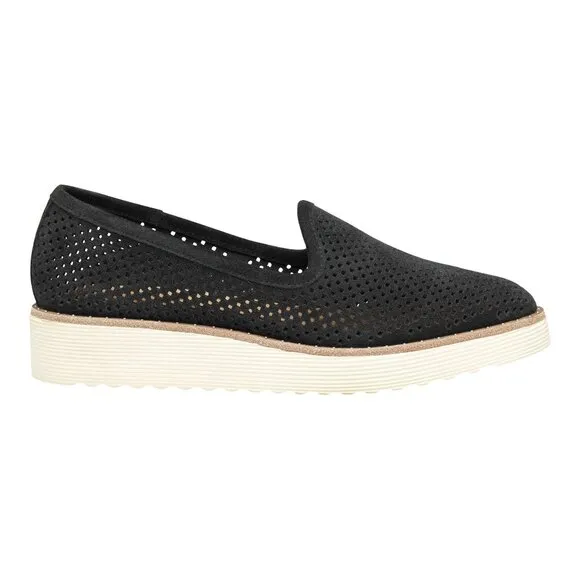 NEW JOHNSTON AND MURPHY Suede Mitzi Perforated Venetian Loafers black for women