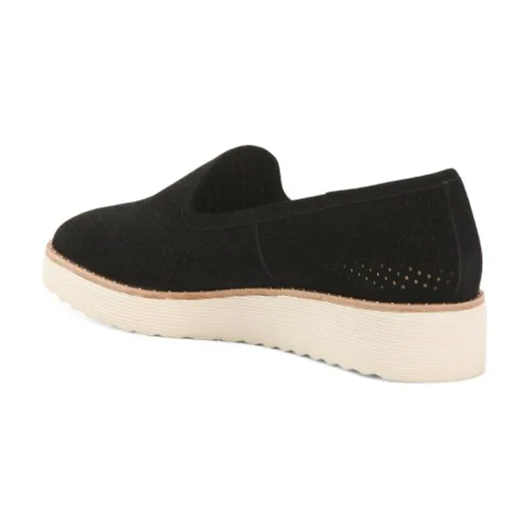 NEW JOHNSTON AND MURPHY Suede Mitzi Perforated Venetian Loafers black for women