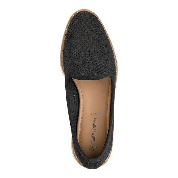 NEW JOHNSTON AND MURPHY Suede Mitzi Perforated Venetian Loafers black for women