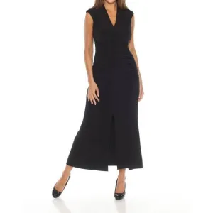 NEW JOSEPH RIBKOFF ruched v-neck high slit long dress in black