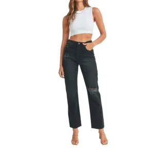 NEW JUST BLACK DENIM 90's straight leg jeans in washed black