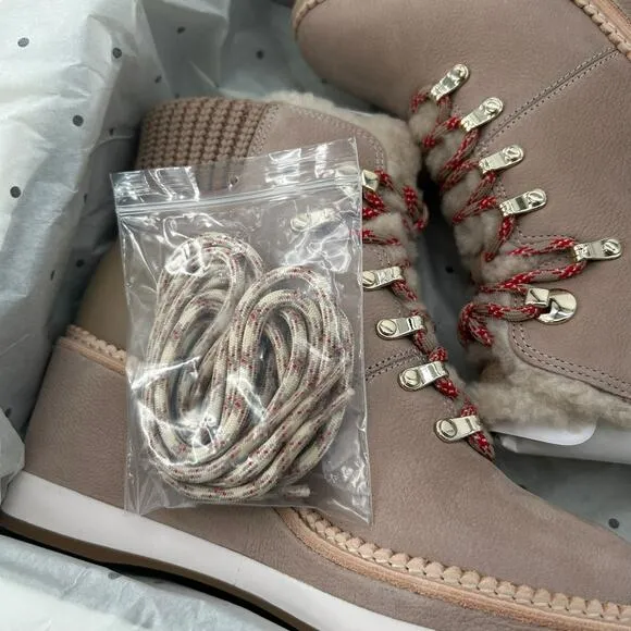 NEW Kate Spade Shearling Wedge Booties Size 8 Tan Winter Sporty Willow Heels